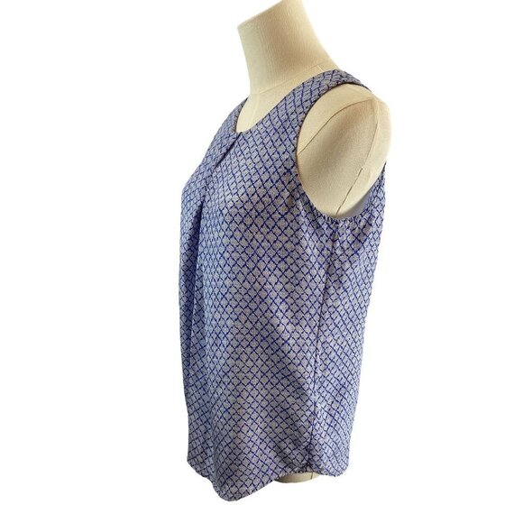 XS Cynthia Rowley Womens 100% Silk Blue Print Pullover Pleat Front Blouse - Picture 4 of 11